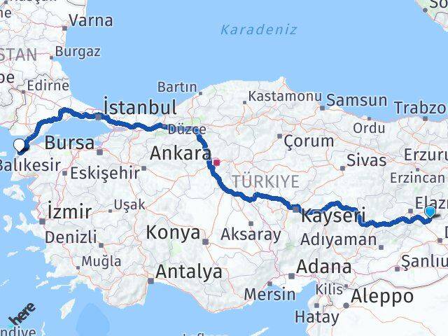 Elazığ Alacakaya Çanakkale Arası Kaç Km - Yol Haritası