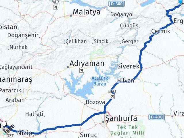Elazığ Alacakaya Gaziantep Arası Kaç Km - Yol Haritası