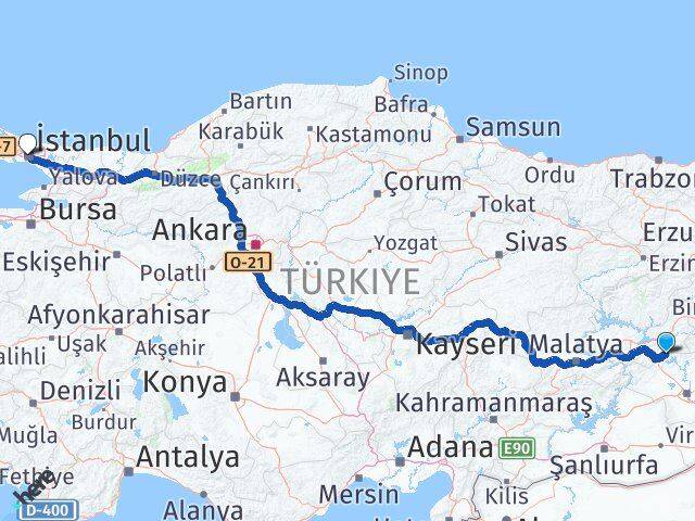 Elazığ Alacakaya İstanbul Arası Kaç Km - Yol Haritası