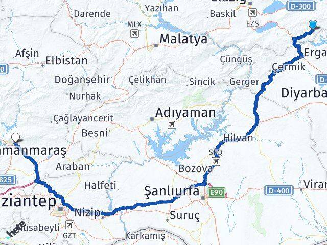 Elazığ Alacakaya Kahramanmaraş Arası Kaç Km - Yol Haritası