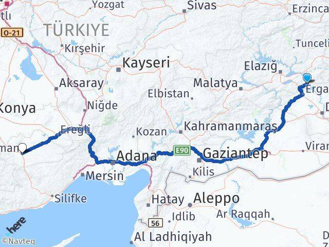 Elazığ Alacakaya Karaman Arası Kaç Km - Yol Haritası