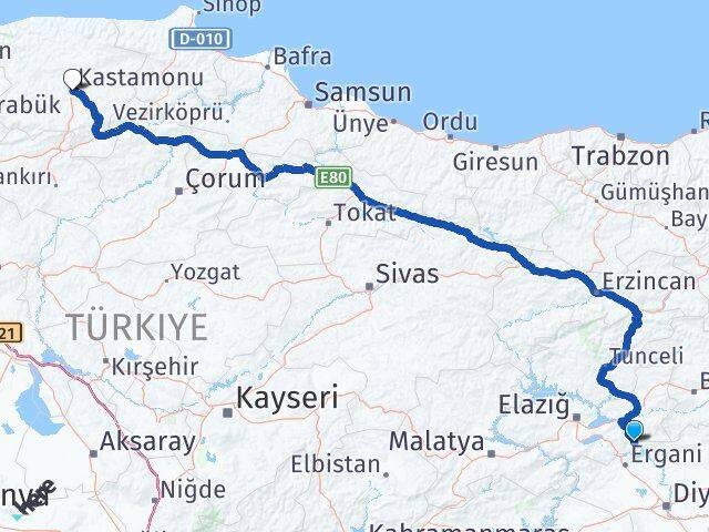Elazığ Alacakaya Kastamonu Arası Kaç Km - Yol Haritası