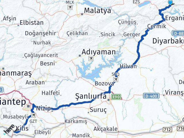 Elazığ Alacakaya Kilis Arası Kaç Km - Yol Haritası