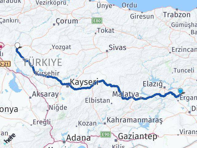 Elazığ Alacakaya Kırıkkale Arası Kaç Km - Yol Haritası