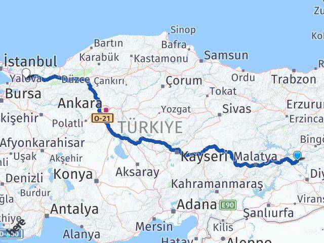 Elazığ Alacakaya Kocaeli Arası Kaç Km - Yol Haritası
