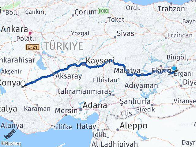 Elazığ Alacakaya Konya Arası Kaç Km - Yol Haritası
