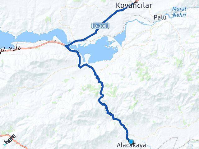 Elazığ Alacakaya Kovancılar Arası Kaç Km - Yol Haritası