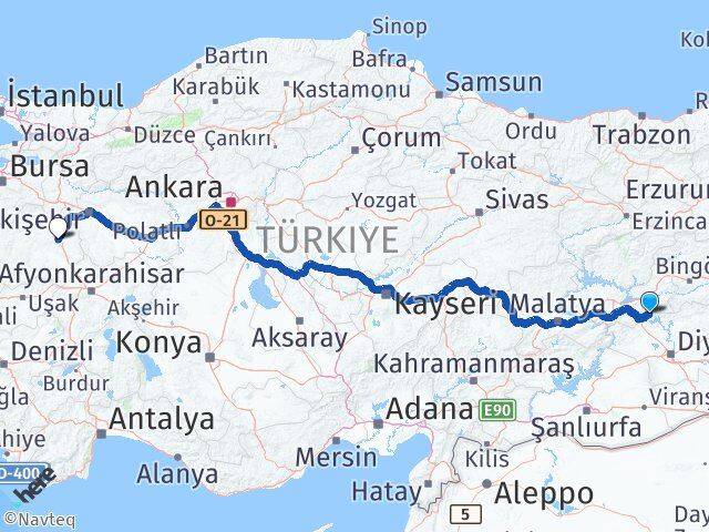 Elazığ Alacakaya Kütahya Arası Kaç Km - Yol Haritası