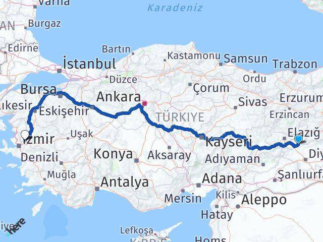 Elazığ Alacakaya Manisa Arası Kaç Km - Yol Haritası