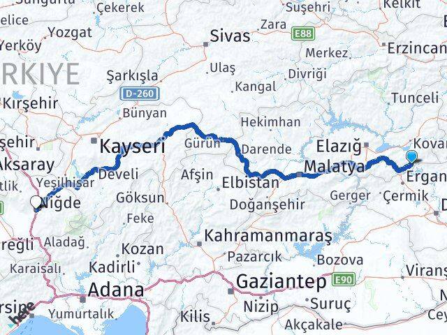 Elazığ Alacakaya Niğde Arası Kaç Km - Yol Haritası