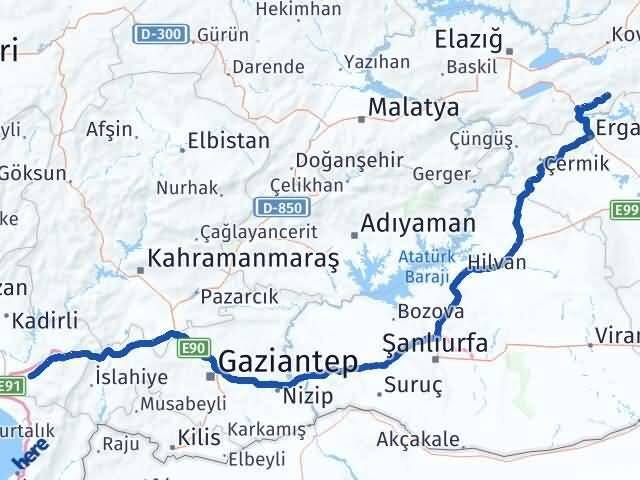 Elazığ Alacakaya Osmaniye Arası Kaç Km - Yol Haritası