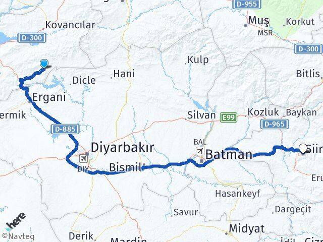 Elazığ Alacakaya Siirt Arası Kaç Km - Yol Haritası