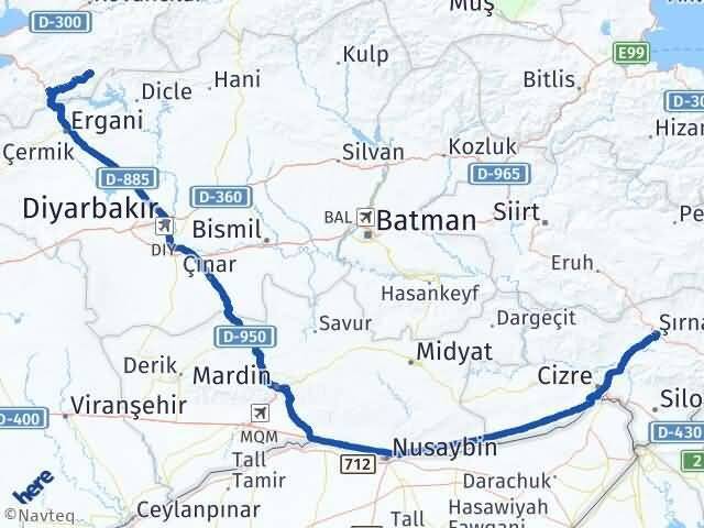 Elazığ Alacakaya Şırnak Arası Kaç Km - Yol Haritası