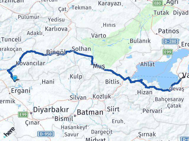 Elazığ Alacakaya Van Arası Kaç Km - Yol Haritası