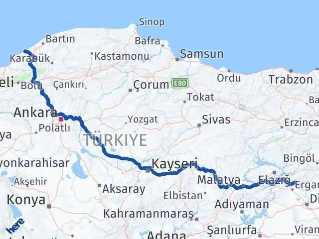 Elazığ Alacakaya Zonguldak Arası Kaç Km - Yol Haritası