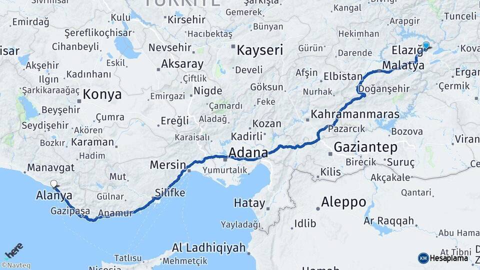 Elazığ Alanya Antalya Arası Kaç Km - Yol Haritası