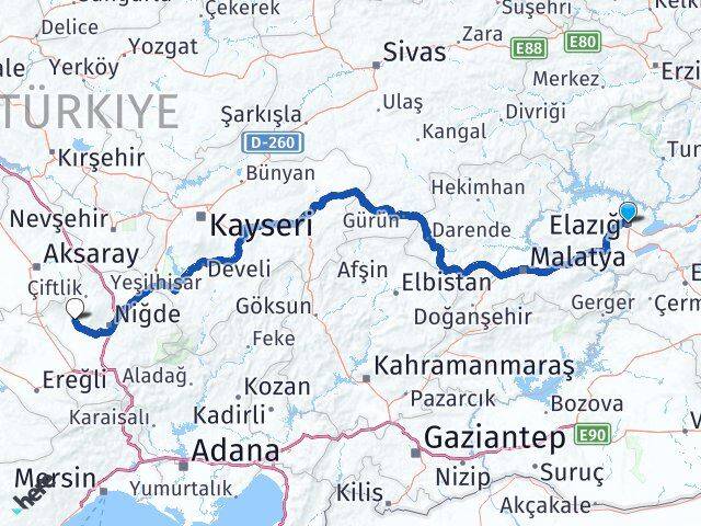 Elazığ Altunhisar Niğde Arası Kaç Km - Yol Haritası