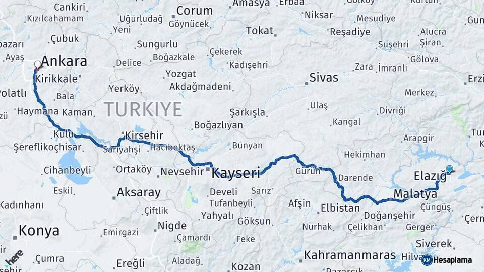 Elazığ Ankara Arası Kaç Km - Yol Haritası