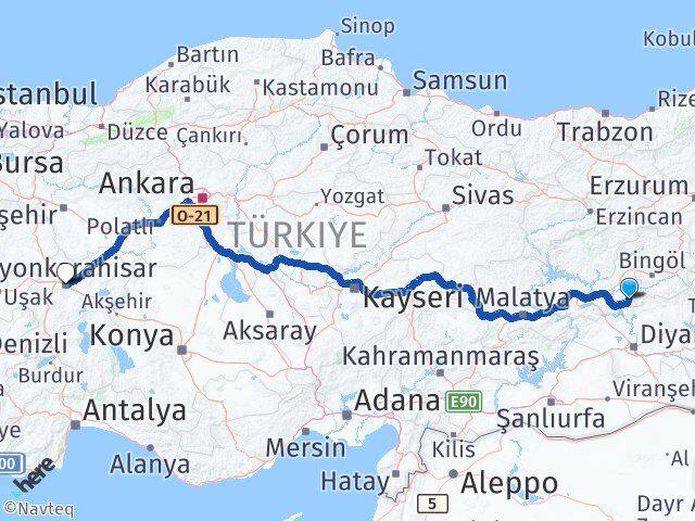 Elazığ Arıcak Afyonkarahisar Arası Kaç Km - Yol Haritası