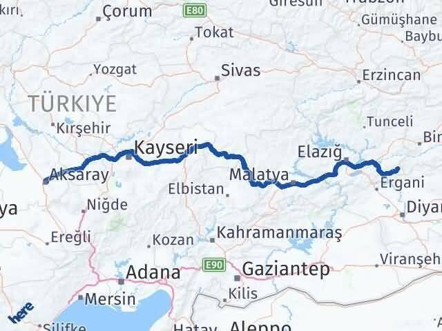 Elazığ Arıcak Aksaray Arası Kaç Km - Yol Haritası