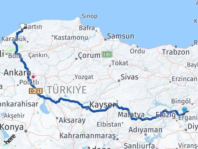 Elazığ Arıcak Bartın Arası Kaç Km - Yol Haritası