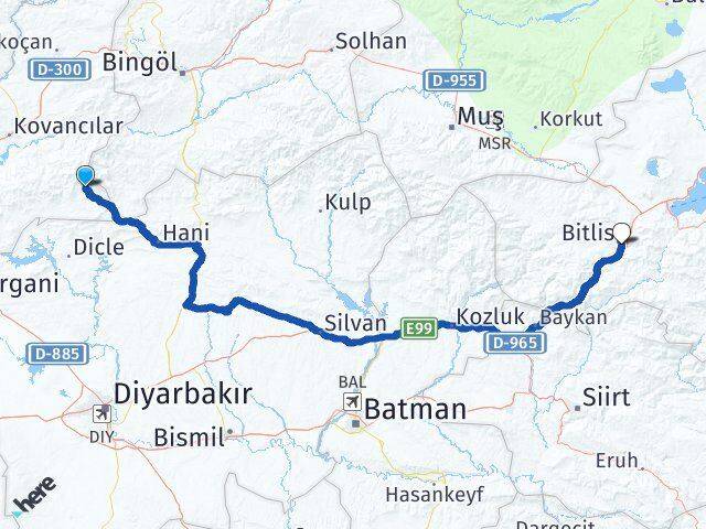 Elazığ Arıcak Bitlis Arası Kaç Km - Yol Haritası
