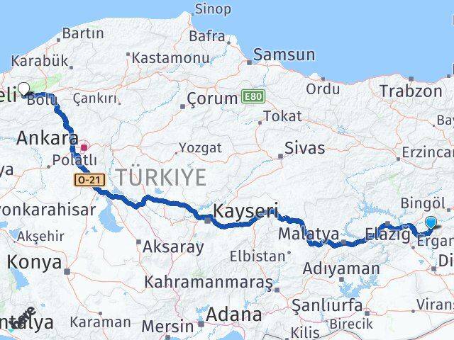 Elazığ Arıcak Bolu Arası Kaç Km - Yol Haritası