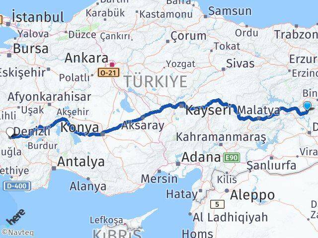 Elazığ Arıcak Denizli Arası Kaç Km - Yol Haritası