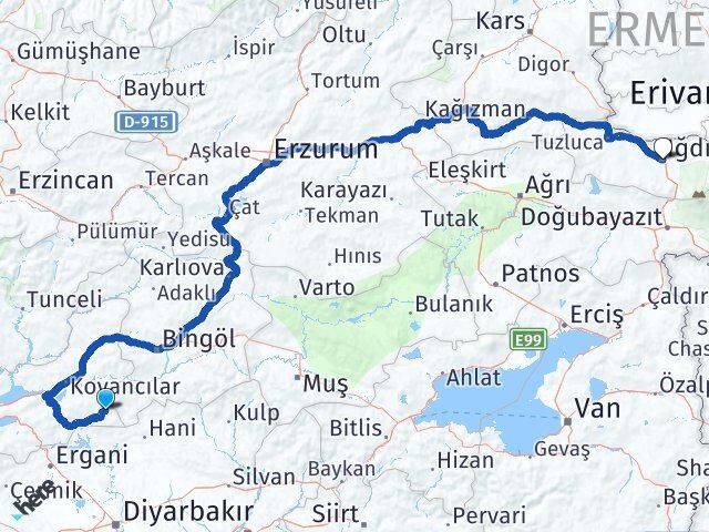 Elazığ Arıcak Iğdır Arası Kaç Km - Yol Haritası