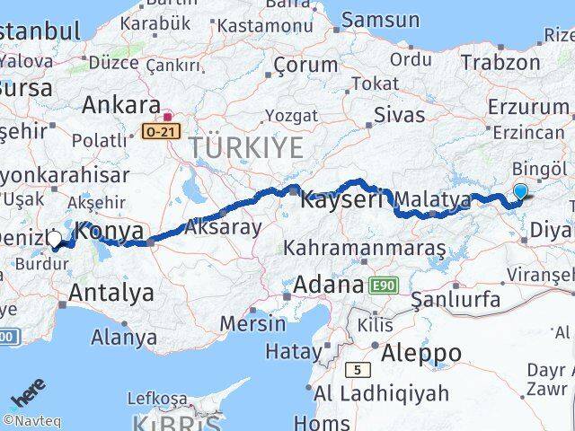 Elazığ Arıcak Isparta Arası Kaç Km - Yol Haritası