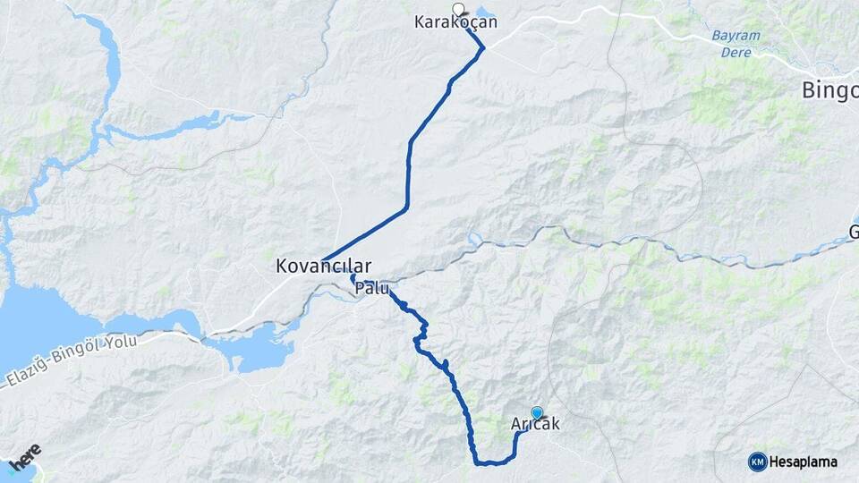 Elazığ Arıcak Karakoçan Arası Kaç Km - Yol Haritası
