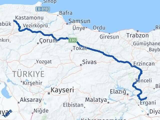 Elazığ Arıcak Kastamonu Arası Kaç Km - Yol Haritası