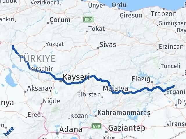 Elazığ Arıcak Kırıkkale Arası Kaç Km - Yol Haritası