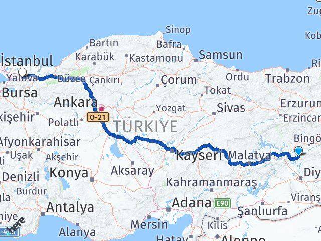 Elazığ Arıcak Kocaeli Arası Kaç Km - Yol Haritası