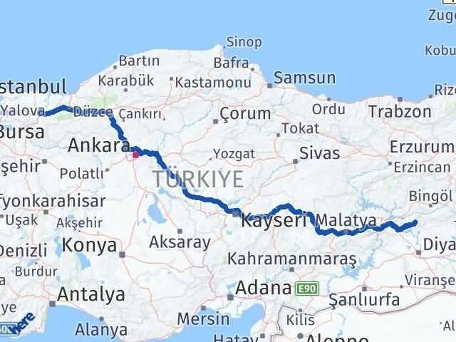 Elazığ Arıcak Sakarya Arası Kaç Km - Yol Haritası