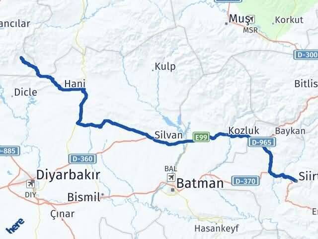Elazığ Arıcak Siirt Arası Kaç Km - Yol Haritası