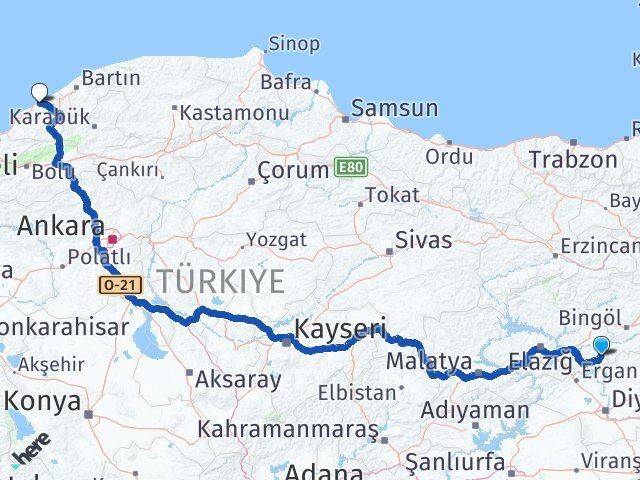 Elazığ Arıcak Zonguldak Arası Kaç Km - Yol Haritası