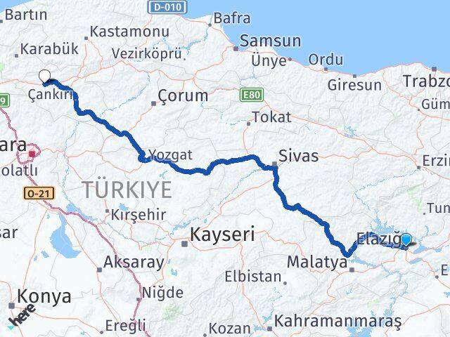 Elazığ Atkaracalar Arası Kaç Km - Yol Tarifi