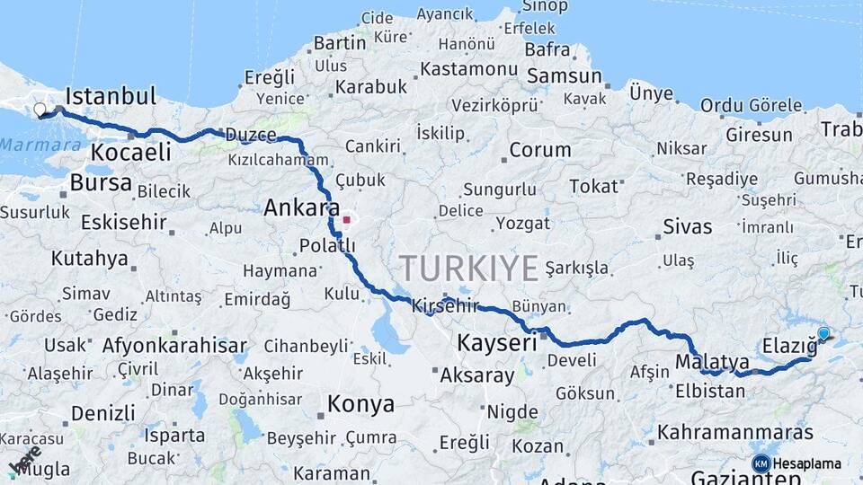 Elazığ Avcılar İstanbul Arası Kaç Km - Yol Haritası