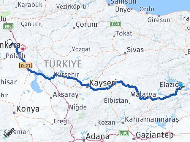 Elazığ Ayaş Ankara Arası Kaç Km - Yol Haritası