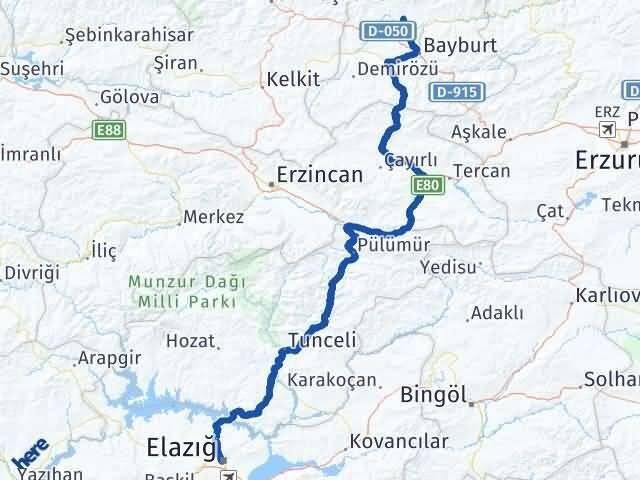 Elazığ Aydıntepe Bayburt Arası Kaç Km - Yol Haritası