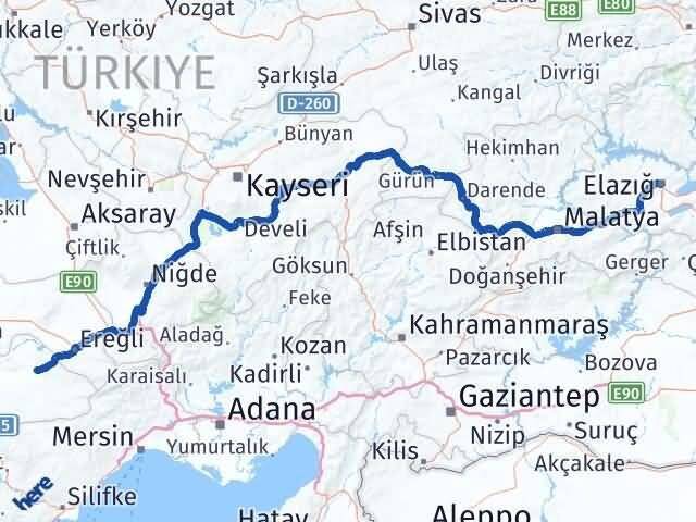 Elazığ Ayrancı Karaman Arası Kaç Km - Yol Haritası