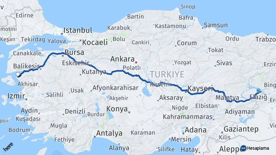 Elazığ Ayvalık Balıkesir Arası Kaç Km - Yol Haritası