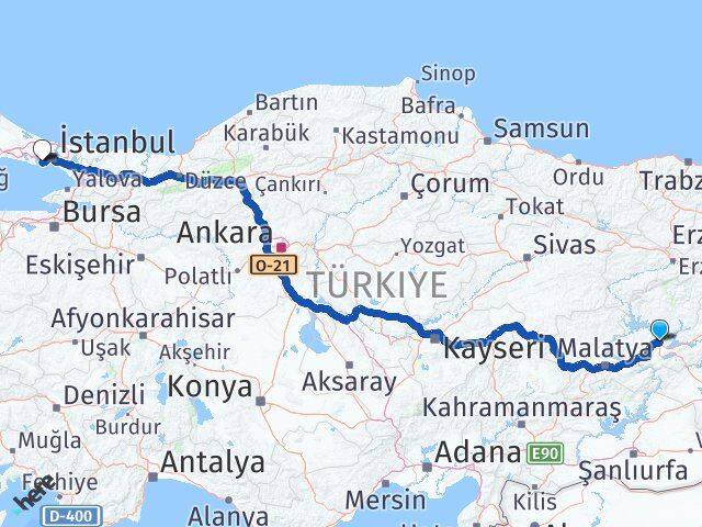 Elazığ Bahçelievler İstanbul Arası Kaç Km - Yol Haritası