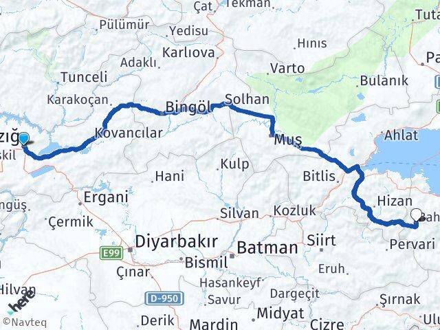 Elazığ Bahçesaray Van Arası Kaç Km - Yol Haritası