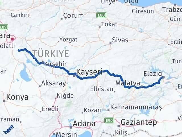 Elazığ Bala Ankara Arası Kaç Km - Yol Haritası