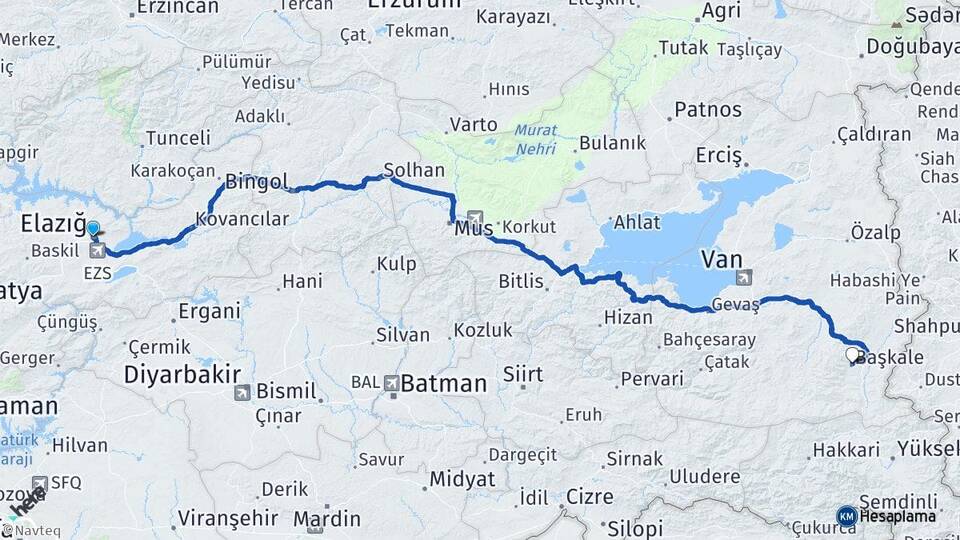 Elazığ Başkale Van Arası Kaç Km - Yol Haritası