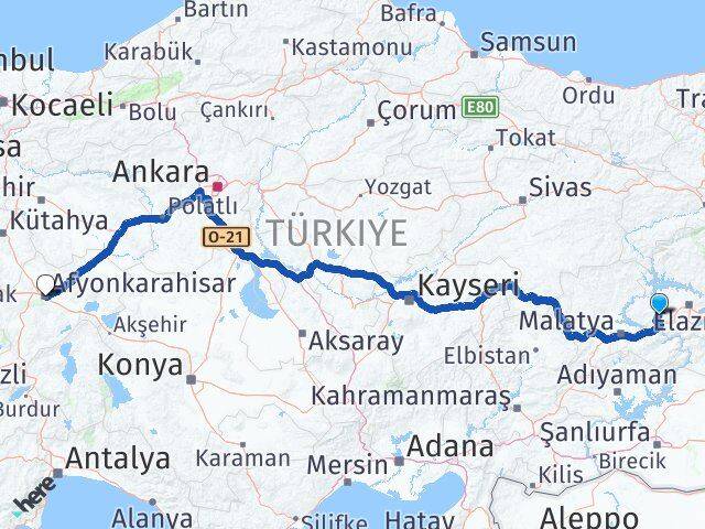 Elazığ Baskil Afyonkarahisar Arası Kaç Km - Yol Haritası