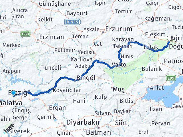 Elazığ Baskil Ağrı Arası Kaç Km - Yol Haritası