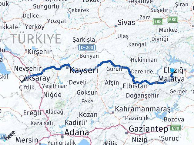 Elazığ Baskil Aksaray Arası Kaç Km - Yol Haritası